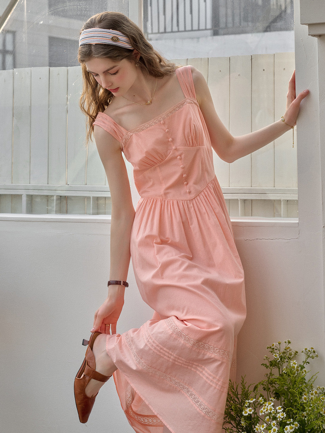 【Final Sale】Ana Sweetheart Neck Lace 100% Cotton Dress