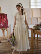 Adalyn Wavy Neck Embroidery 100% Cotton Dress