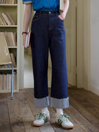 Aspen Straight-leg Cuffed Cotton Jeans
