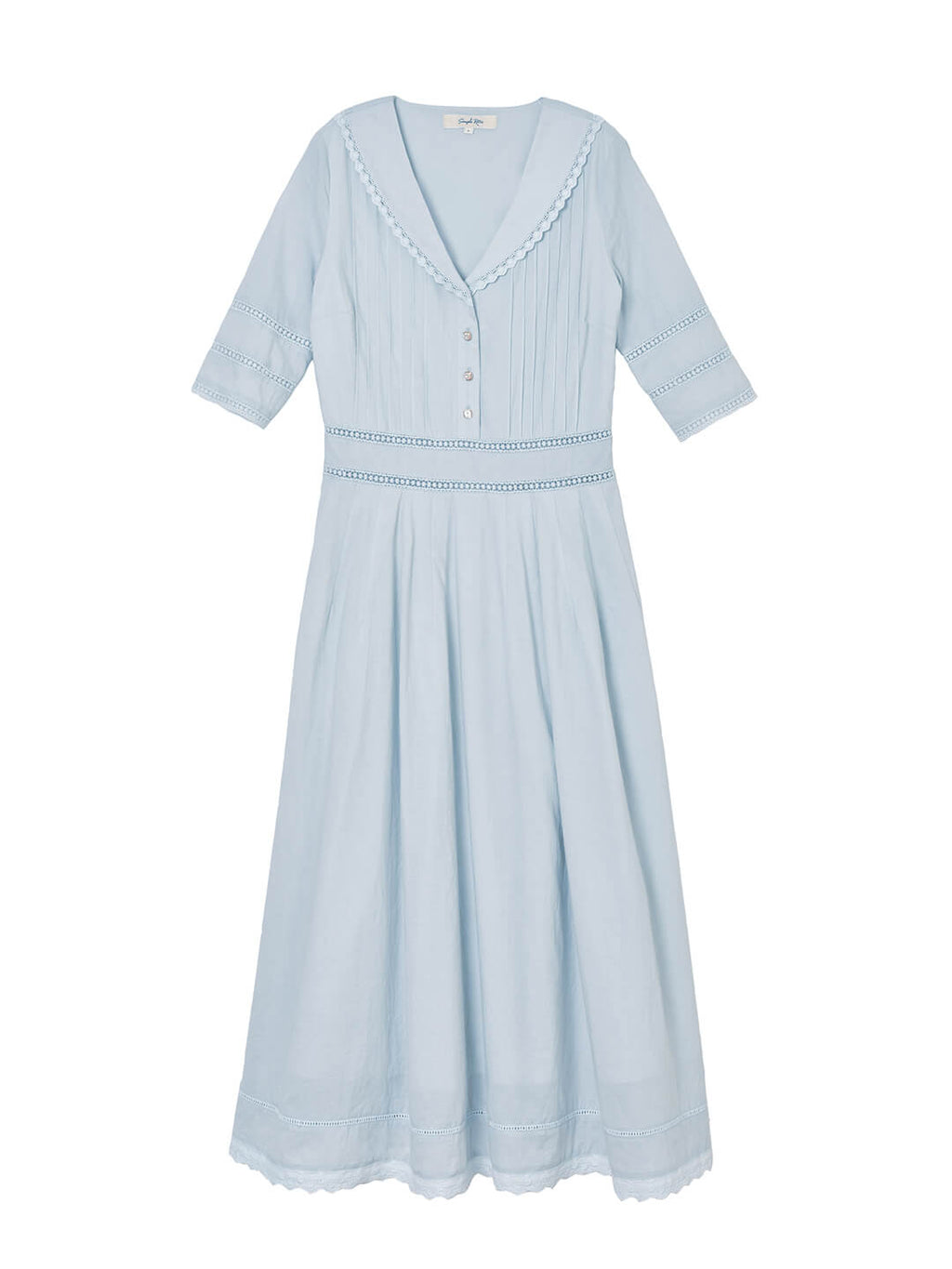 Fiona 100% Cotton Gray Blue Midi Dress