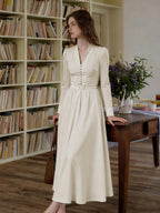 Bridget V-Neck Off White Dress