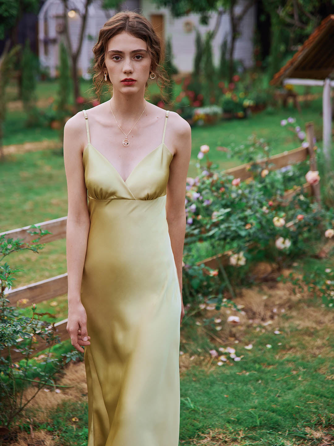 Kristin French V-Neck Slip Yellow-green Dress