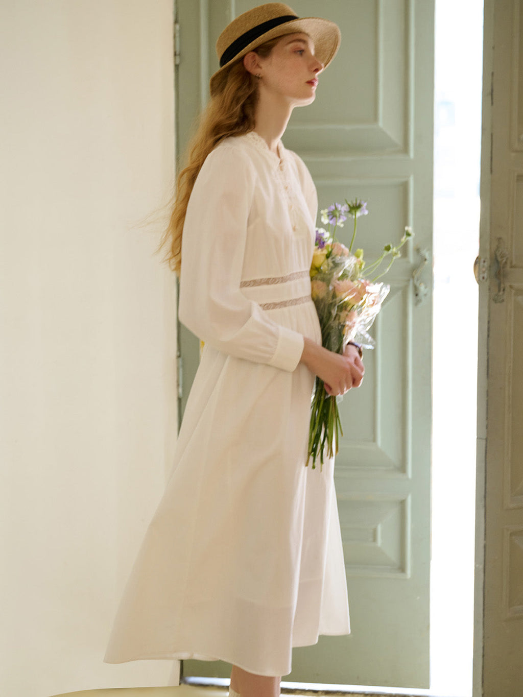 【Final Sale】Alaiya Lace Paneled Hollow Puff Sleeve Dress