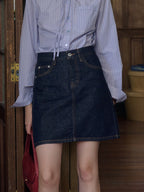Kayleigh Vintage A-Line Cotton Denim Skirt