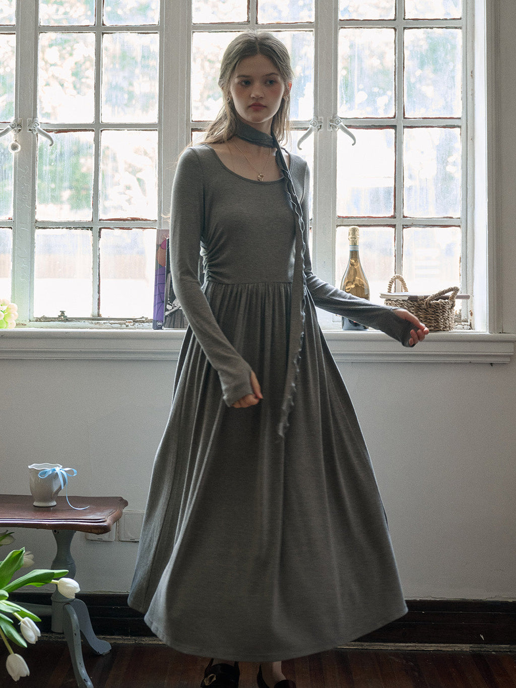 【Final Sale】Eloisa Round Neck Rose Bow Dress