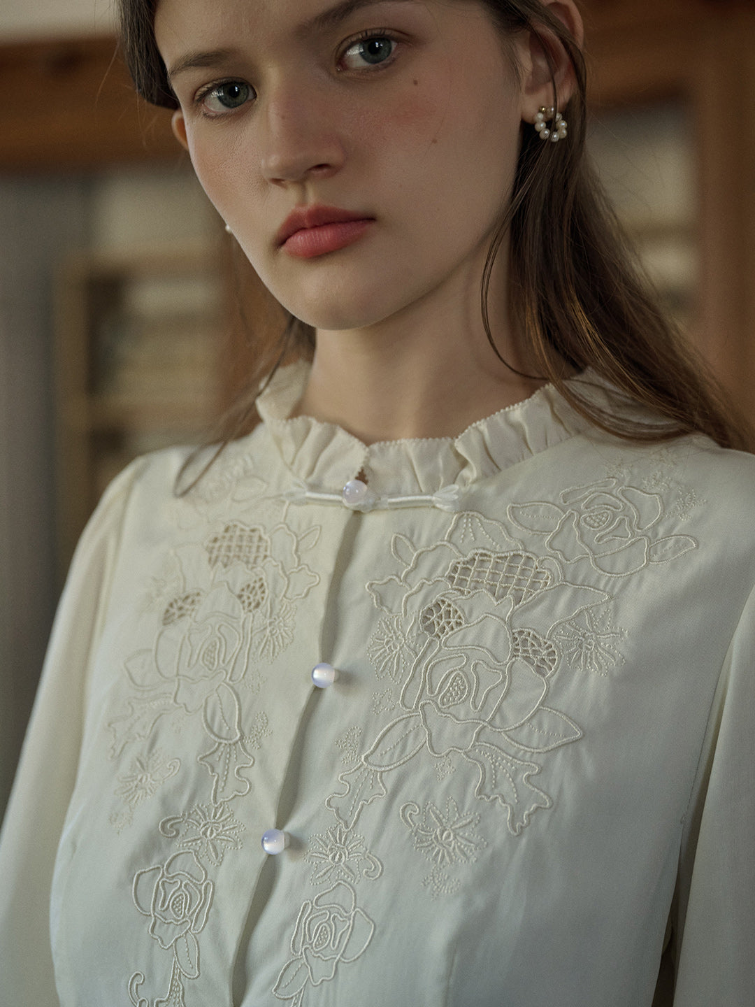 【Final Sale】Eve Trim Round Neck Hollow Rose Embroidered Lace Dress