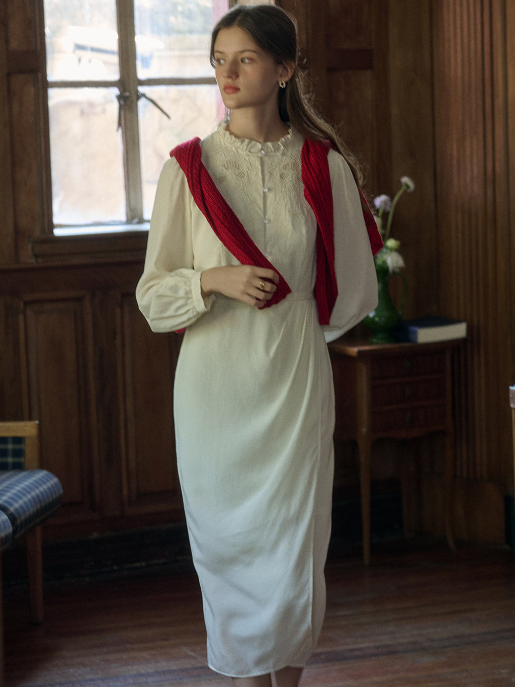 【Final Sale】Eve Trim Round Neck Hollow Rose Embroidered Lace Dress