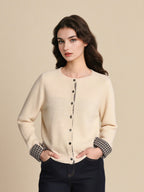 Ariyah Round Neck Plaid 100% Wool Cardigan