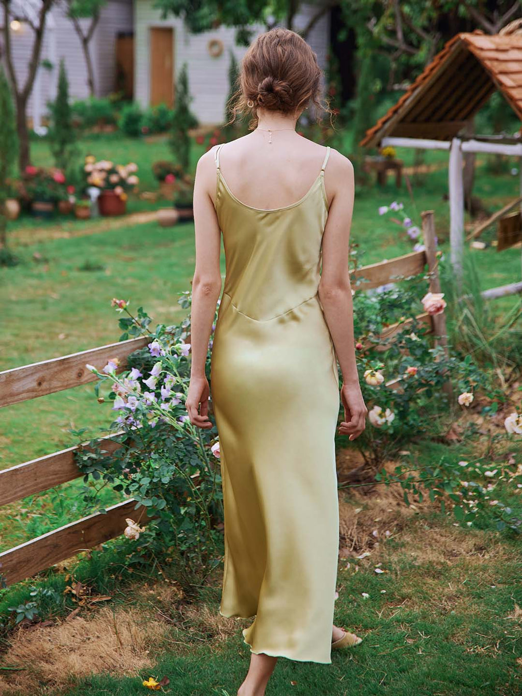 Kristin French V-Neck Slip Yellow-green Dress