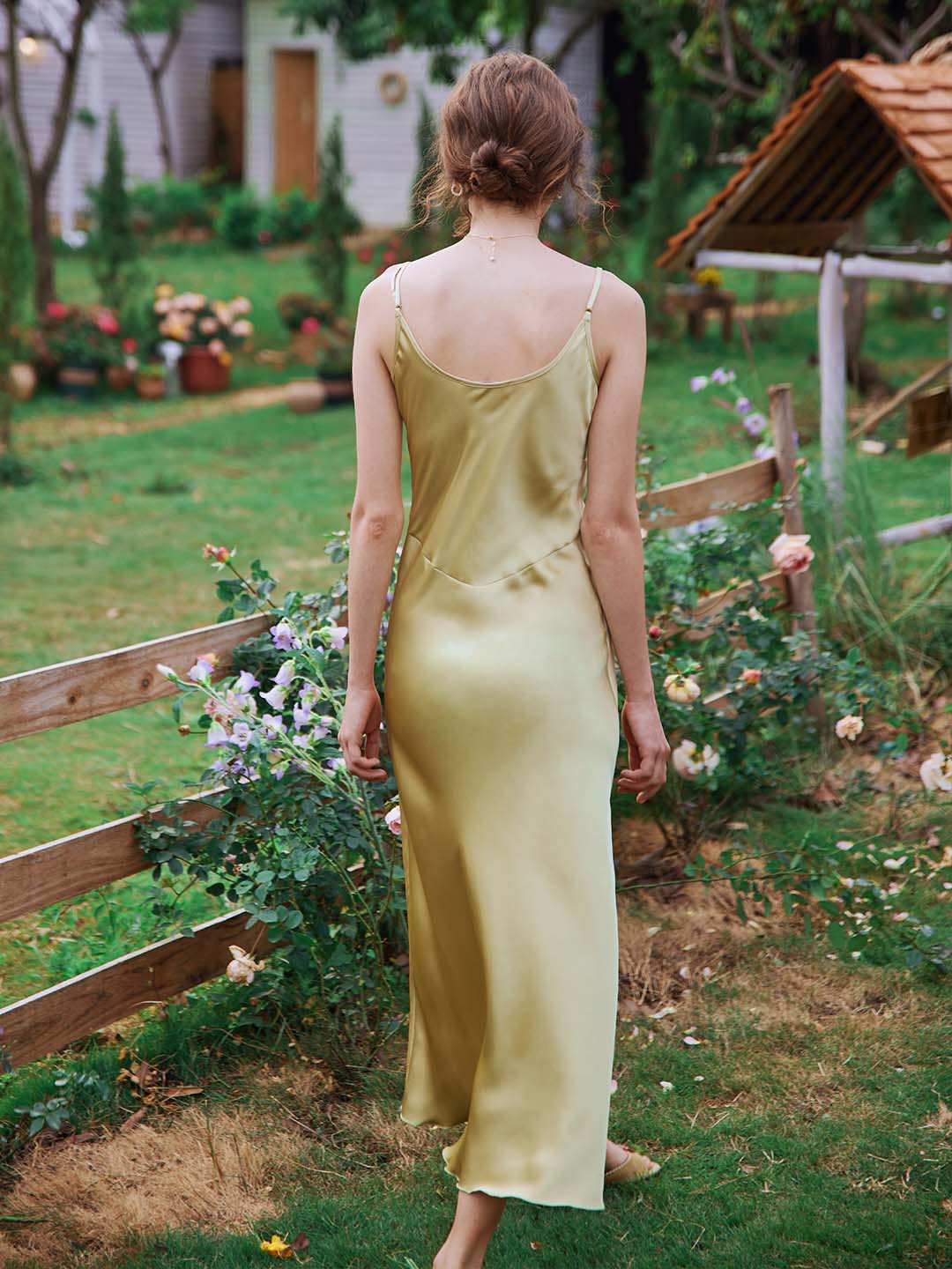 Kristin French V-Neck Slip Yellow-green Dress