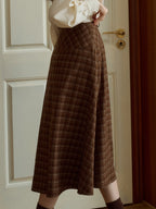 Adalee Vintage Brown Plaid Bow A-Line Skirt