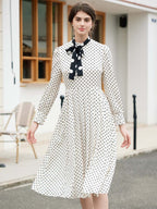 【Final Sale】Kamilah Vintage Mock Neck Balloon Sleeve Polka Dot Dress