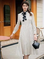 【Final Sale】Kamilah Vintage Mock Neck Balloon Sleeve Polka Dot Dress