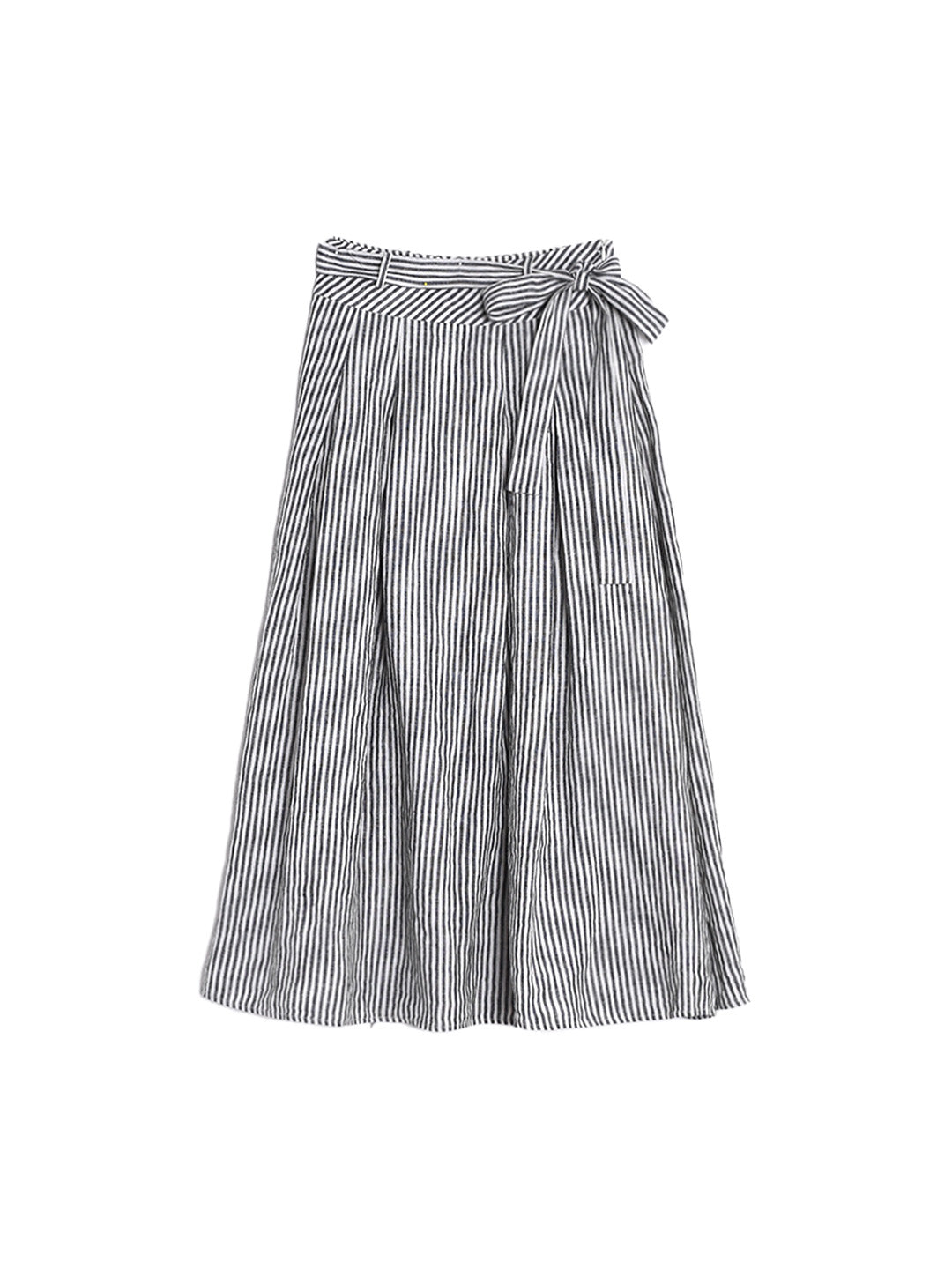 Ava Stripe Pleated 100% Linen Skirt