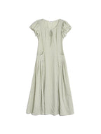 Willow Round Neck Plaid Puff Sleeve Viscose Dress - Yellow