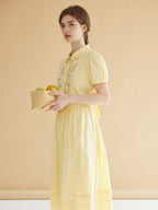【Final Sale】Maryam Floral Embroidery Puff Sleeve Button Front Peter Pan Collar Dress