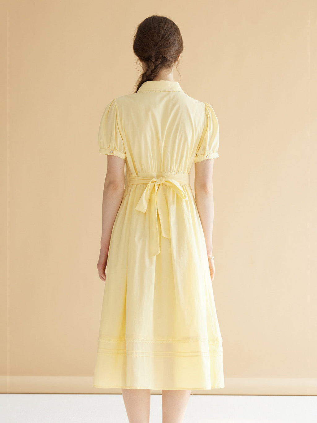 【Final Sale】Maryam Floral Embroidery Puff Sleeve Button Front Peter Pan Collar Dress