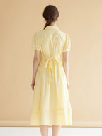 【Final Sale】Maryam Floral Embroidery Puff Sleeve Button Front Peter Pan Collar Dress