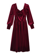 Imani Puff Sleeves Red Midi Velvet Dress