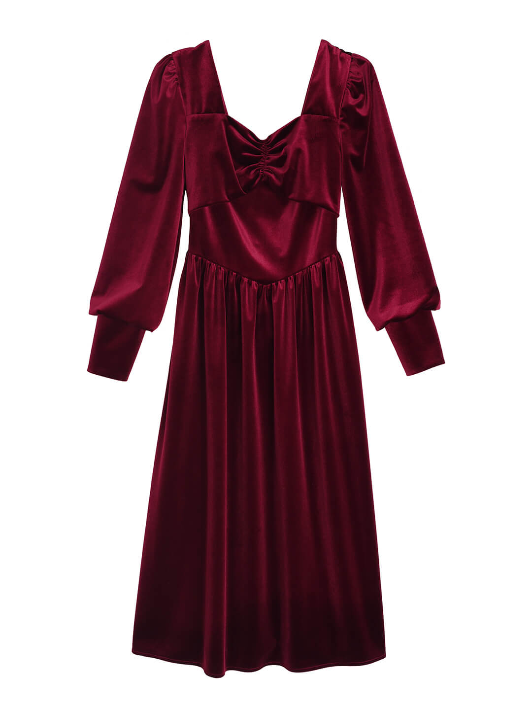 Imani Puff Sleeves Red Midi Velvet Dress