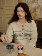 Norah Snowflake Jacquard Polo Fair Isle Knit Sweater
