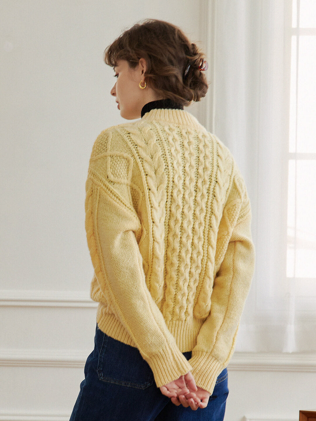 【Final Sale】Raina Cable Yellow Irish Knit Wool Sweater