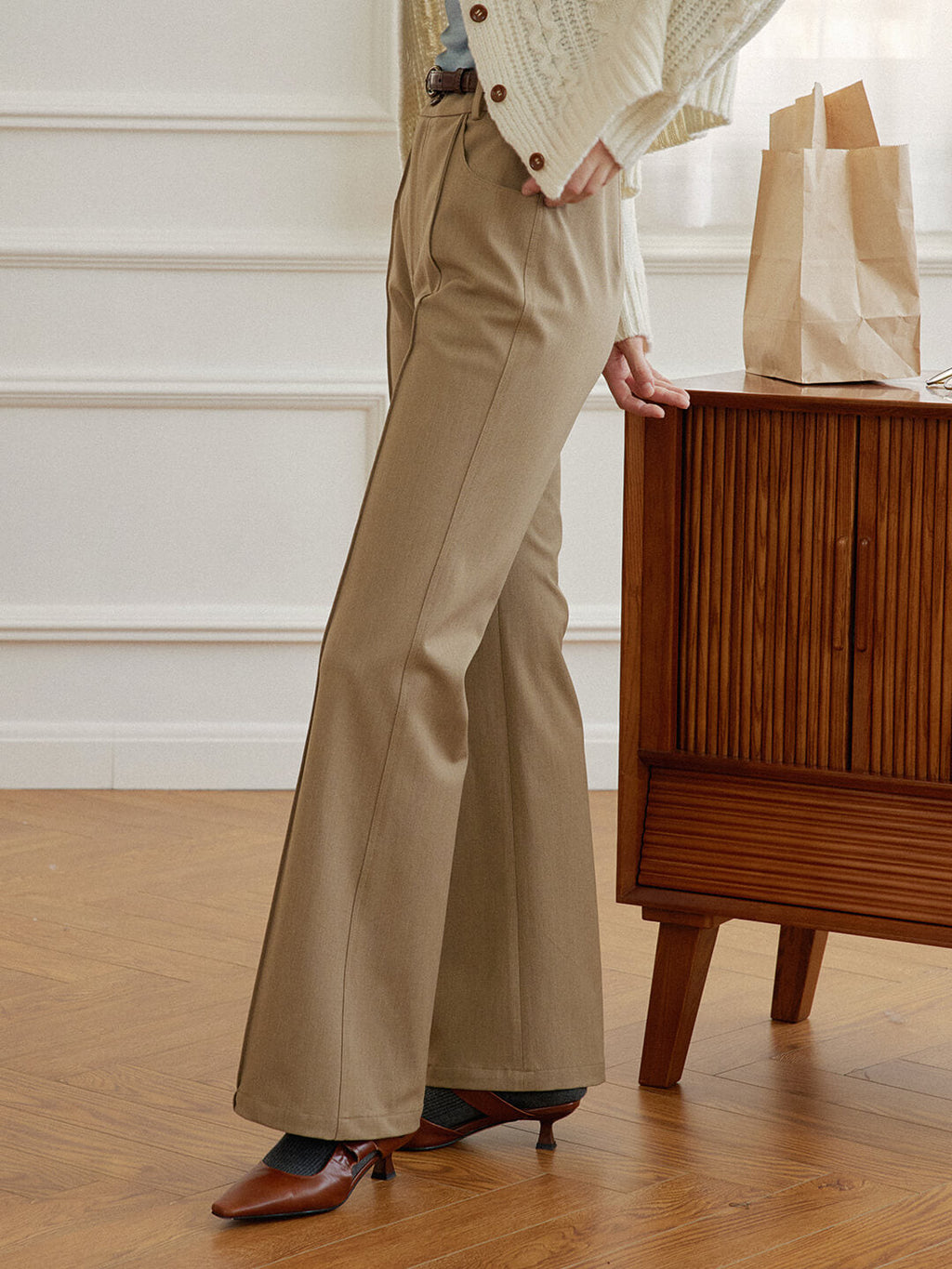Teresa Khaki Flared Trousers