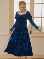 【Final Sale】Josie Contrast Mesh Gigot Sleeve Velvet Dress