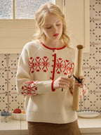 Sarah Contrast Crew Neck Pattern Sweater
