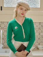 Hadley Lace Patchwork V-Neck Contrasting Knitted Cardigan