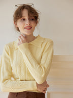 Jasmine Cable Polo Yellow Knit Sweater