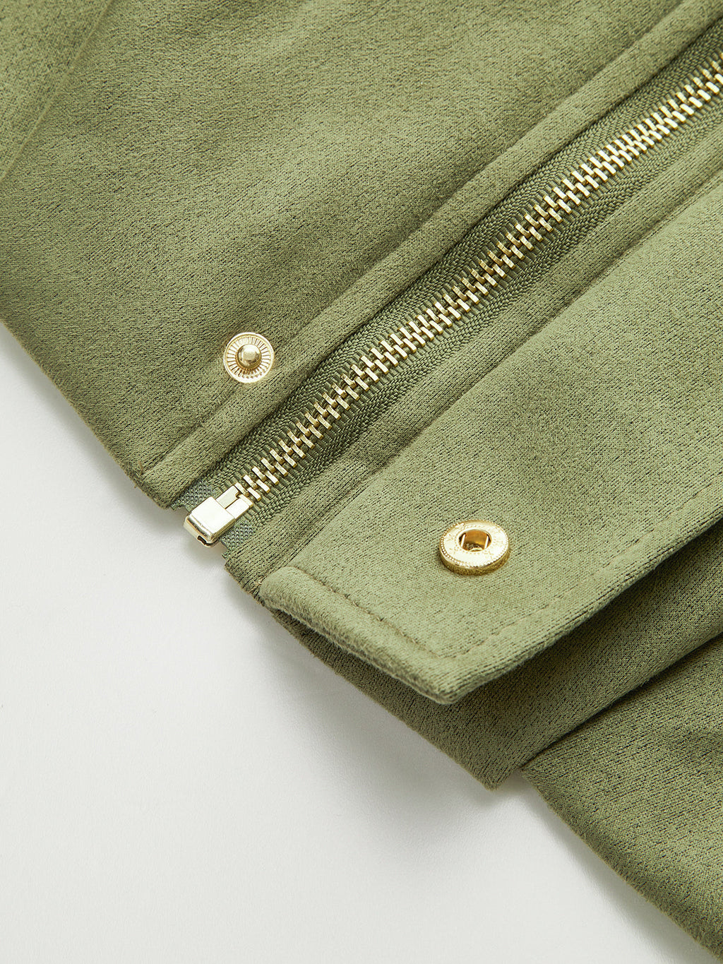 Suede Effect Zip-Up Collared Jacket