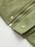 Suede Effect Zip-Up Collared Jacket