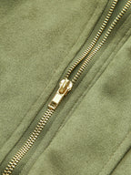 Suede Effect Zip-Up Collared Jacket