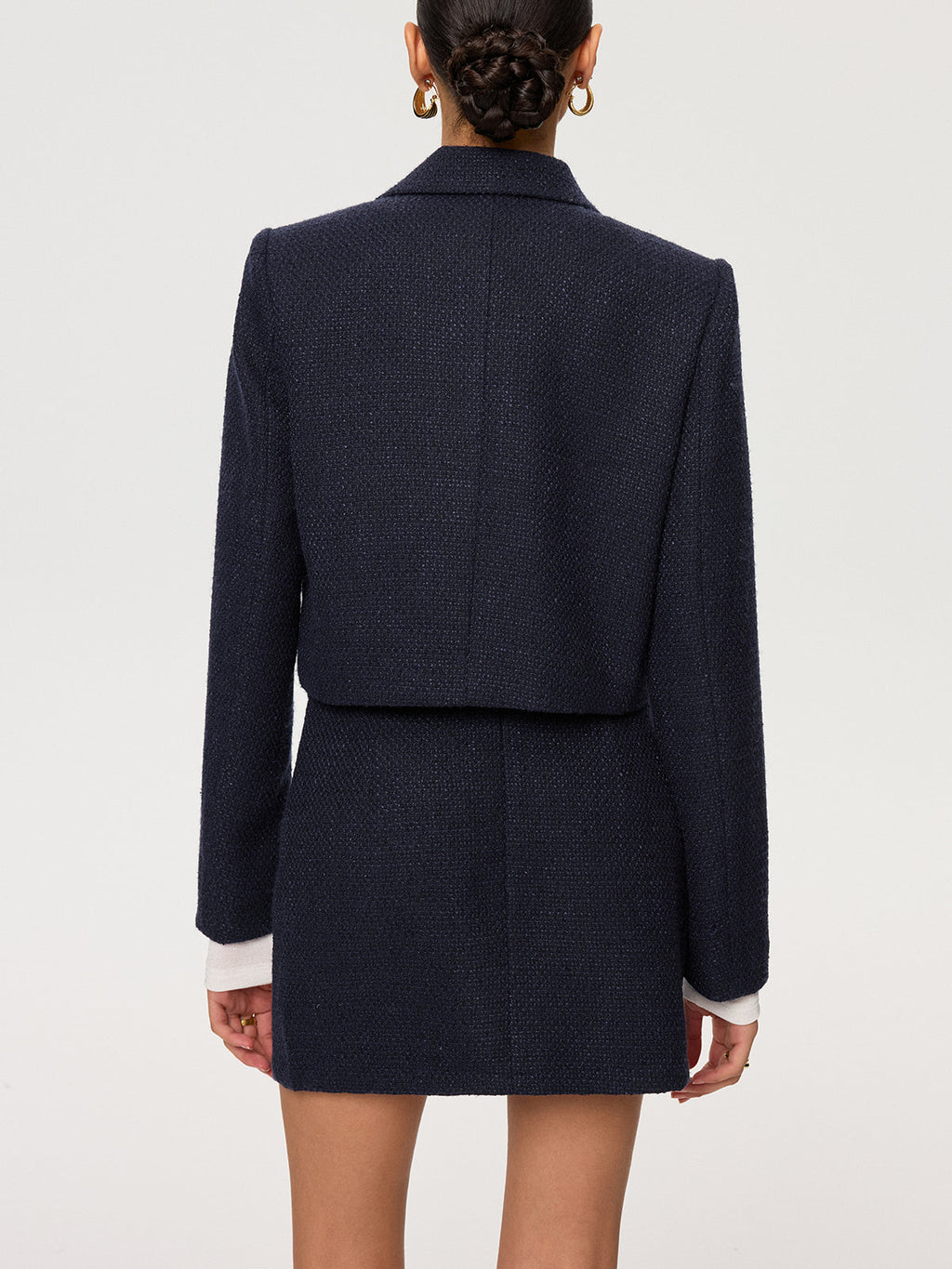 Metal Button Tweed Collared Jacket