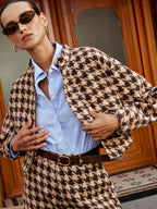 Houndstooth Stand-Collar Jacket
