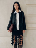 Knot Button Faux Leather Jacket