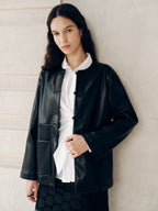 Knot Button Faux Leather Jacket