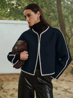 Contrast Scallop Trim Tweed Jacket