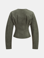 Suede Effect Cinched Waist Jacket