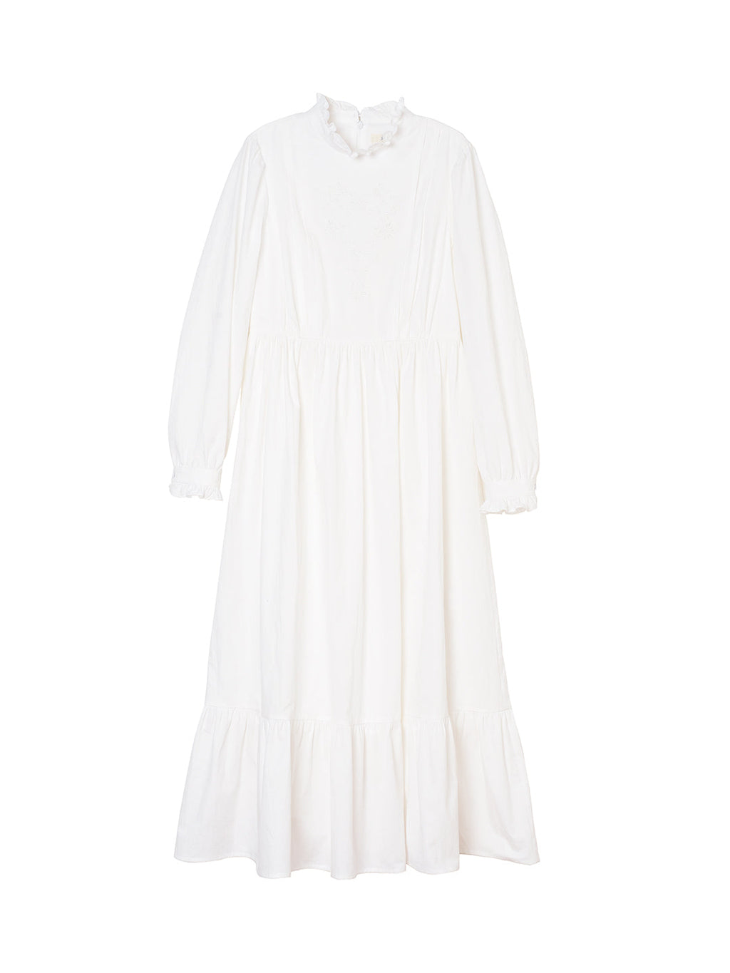 Afra White Stand-up Collar Bubble Sleeve Dress