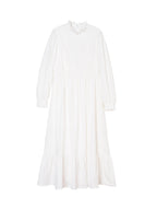 Afra White Stand-up Collar Bubble Sleeve Dress